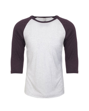 Unisex Triblend Three-Quarter Sleeve Raglan - Vin Pur/htr Wht