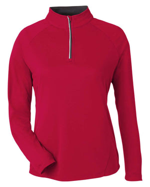 CORE365 Ladies' Origin Performance Pique Quarter-Zip - Classic Red/ Carbon