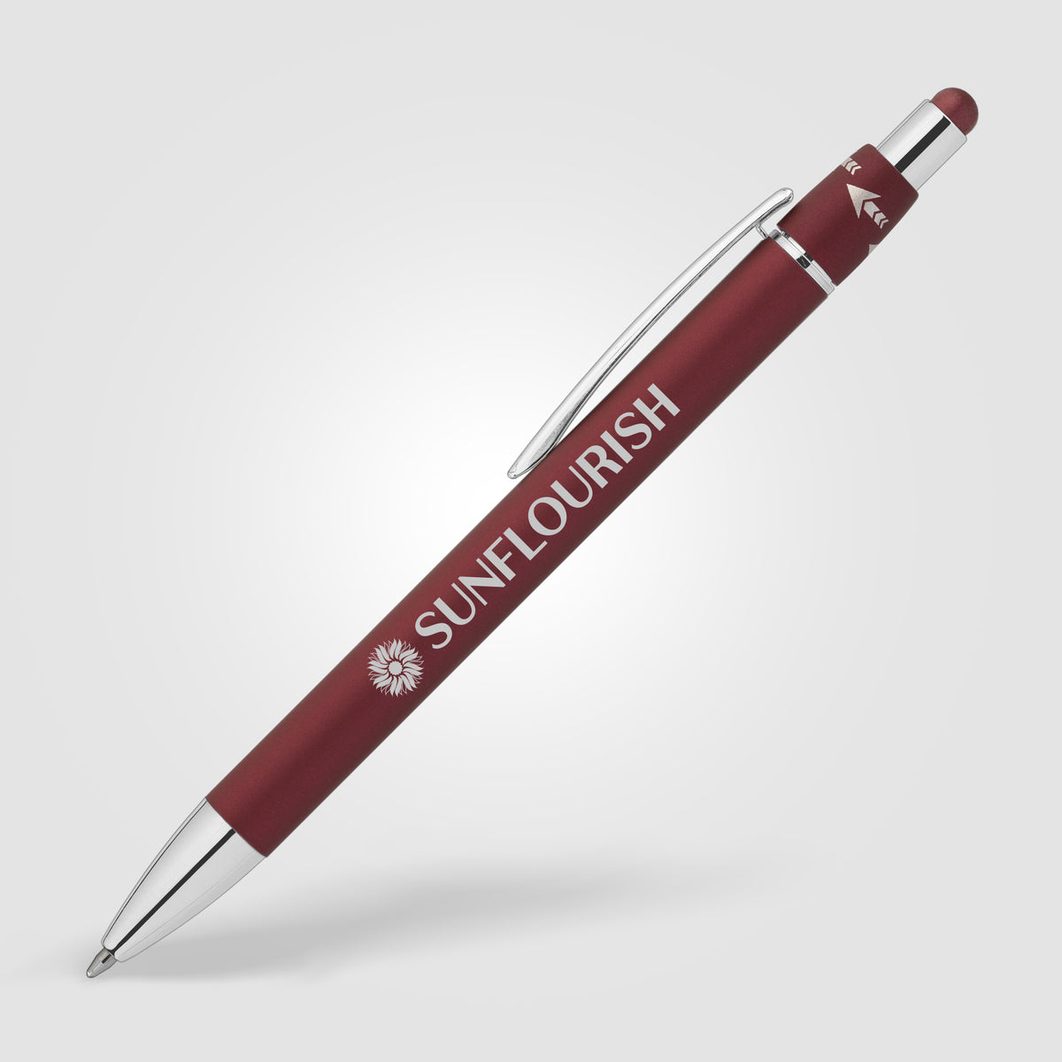Orbit Spinner Chrome Metal Pen w/ Stylus - Burgundy