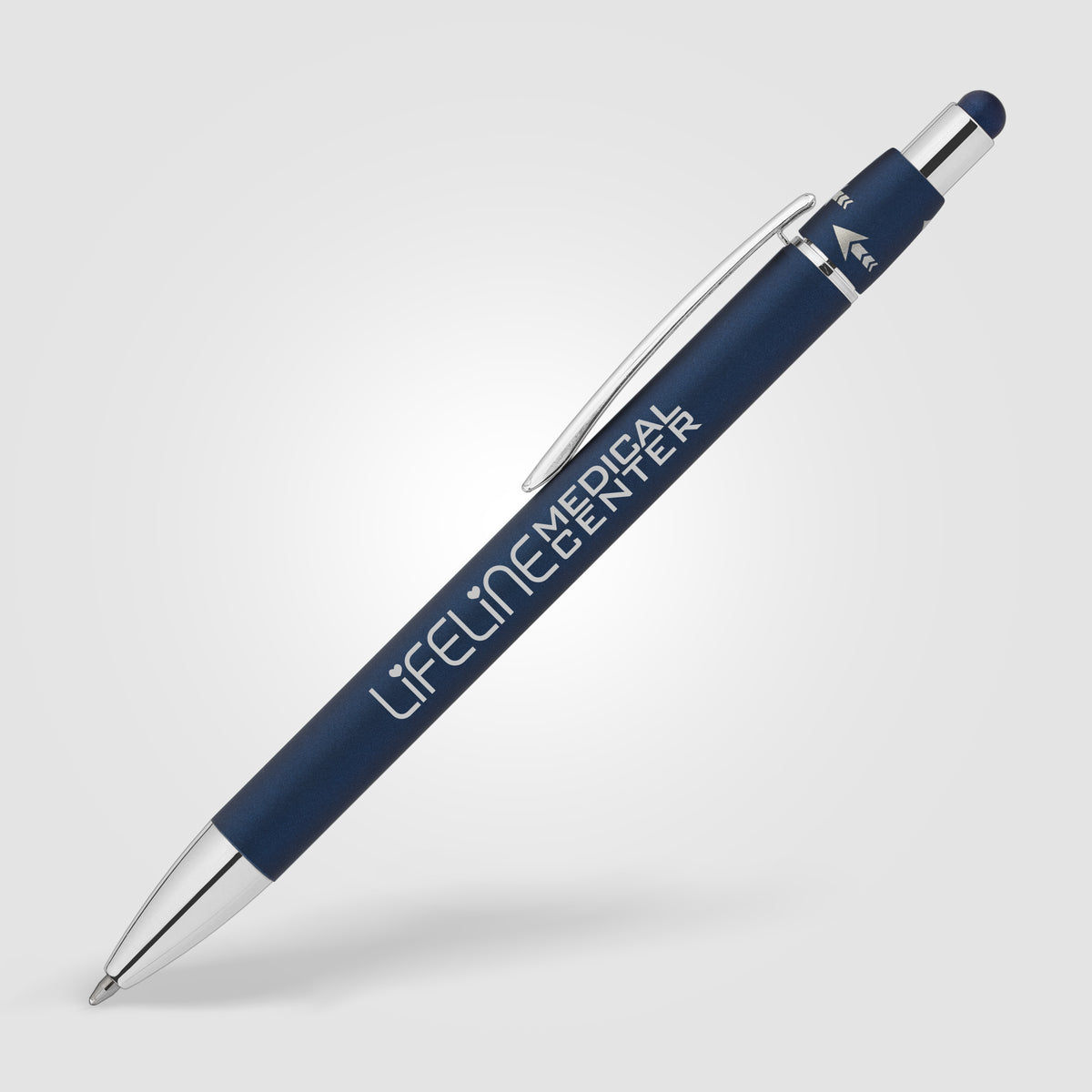 Orbit Spinner Chrome Metal Pen w/ Stylus - Navy Blue
