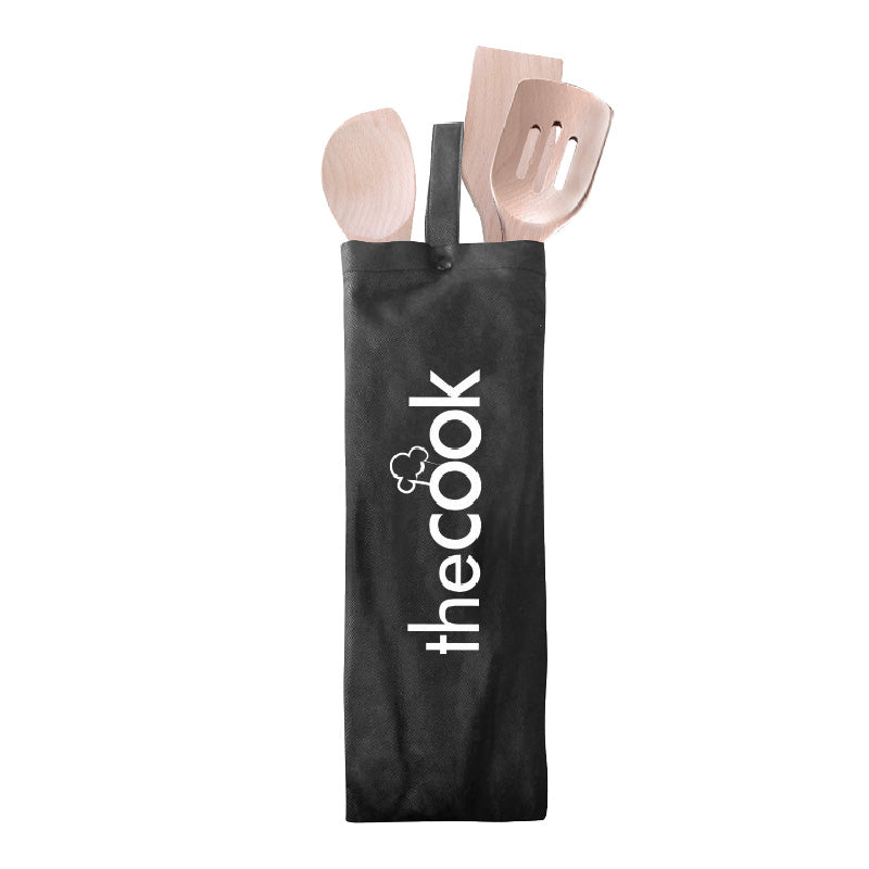 3 Piece Utensil Set in Wine Bag - Wood