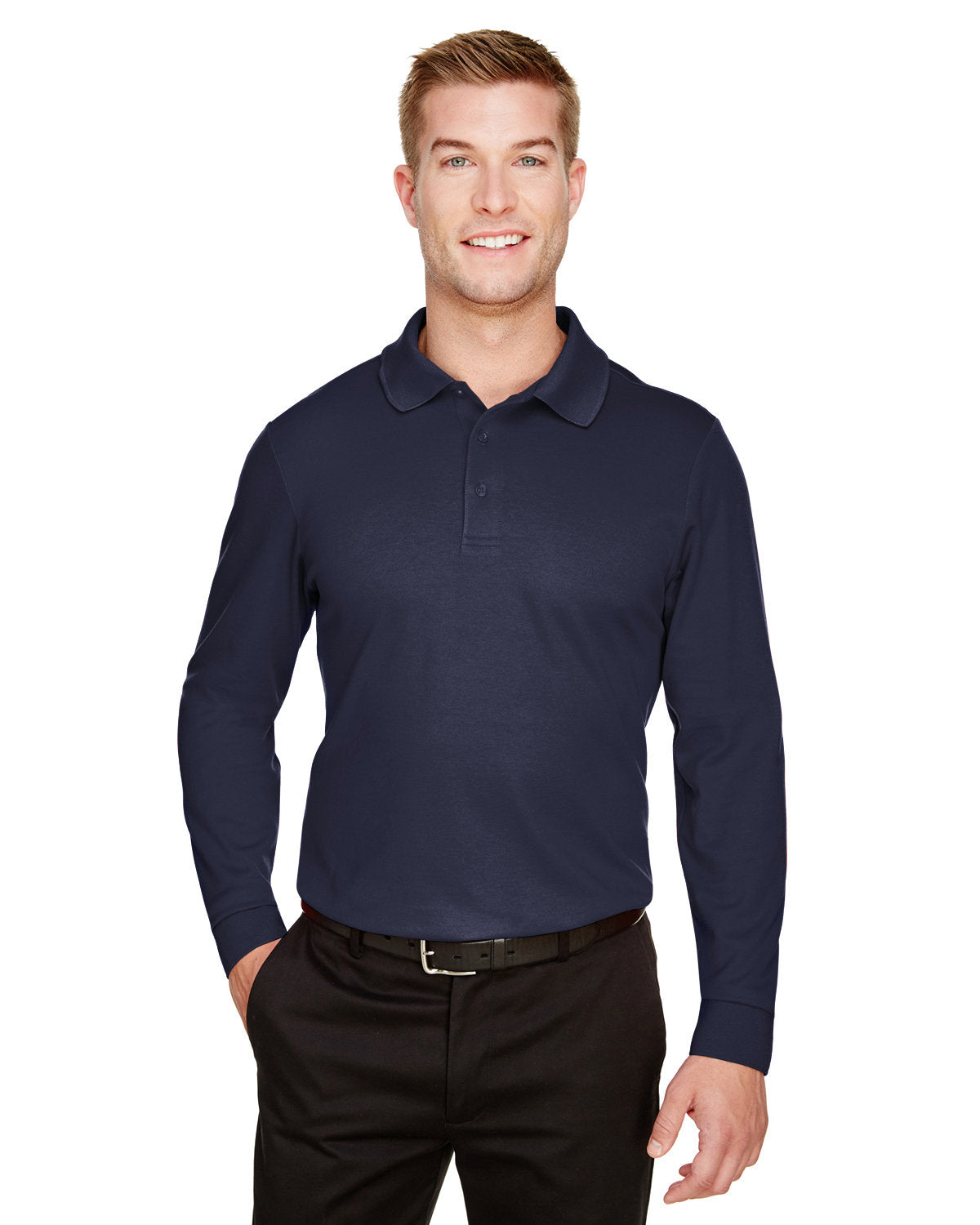 Devon & Jones CrownLux Performance® Tall Plaited Long Sleeve Polo - Front