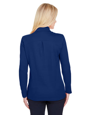 Devon & Jones CrownLux Performance® Ladies' Plaited Long Sleeve Polo - Back