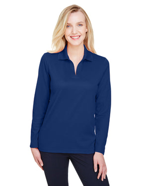 Devon & Jones CrownLux Performance® Ladies' Plaited Long Sleeve Polo - Front