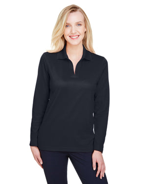 Devon & Jones CrownLux Performance® Ladies' Plaited Long Sleeve Polo - Black