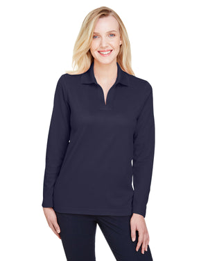 Devon & Jones CrownLux Performance® Ladies' Plaited Long Sleeve Polo - Navy