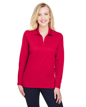 Devon & Jones CrownLux Performance® Ladies' Plaited Long Sleeve Polo - Red