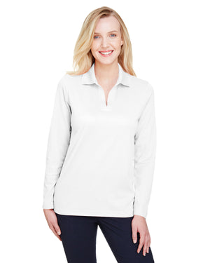 Devon & Jones CrownLux Performance® Ladies' Plaited Long Sleeve Polo - White