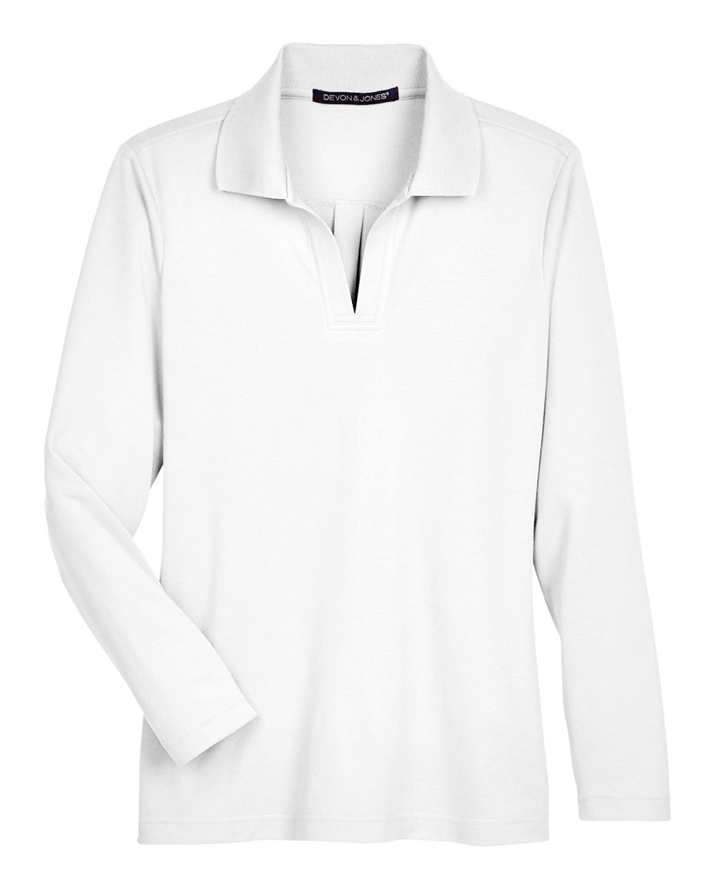 Devon & Jones CrownLux Performance® Ladies' Plaited Long Sleeve Polo - White