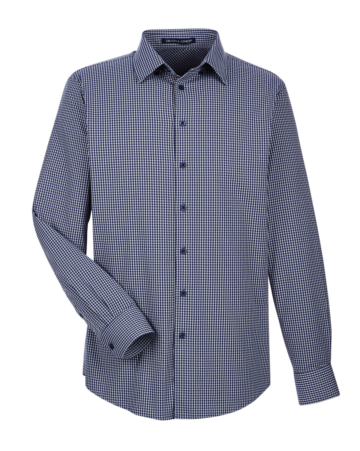 Devon & Jones CrownLux Performance® Men's Tonal Mini Check Woven Shirt - Navy