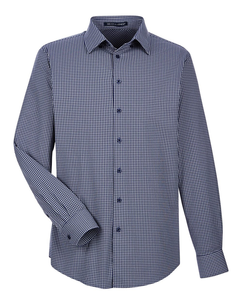 Devon & Jones CrownLux Performance® Men's Tonal Mini Check Woven Shirt - Navy
