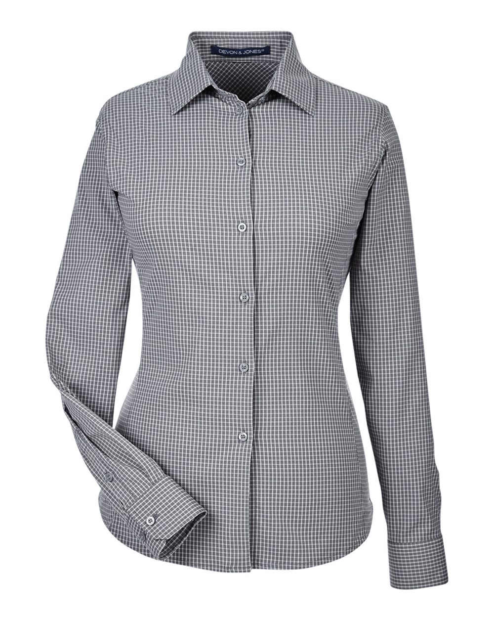 Devon & Jones CrownLux Performance® Ladies' Tonal Mini Check Woven Shirt - Graphite