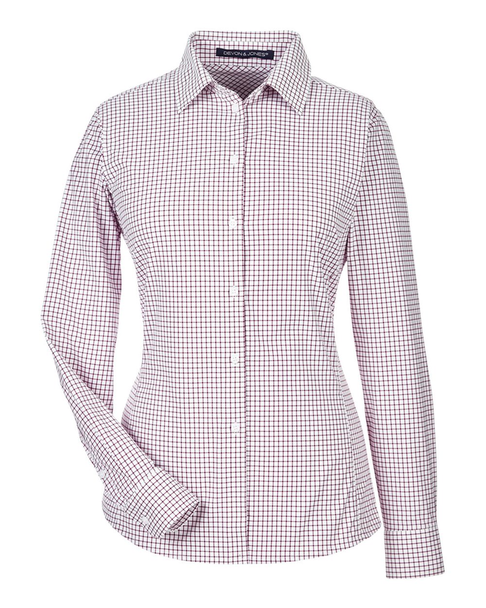 Devon & Jones CrownLux Performance® Ladies' Micro Windowpane Woven Shirt - Burgundy/ White