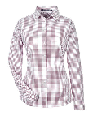 Devon & Jones CrownLux Performance® Ladies' Micro Windowpane Woven Shirt - Burgundy/ White