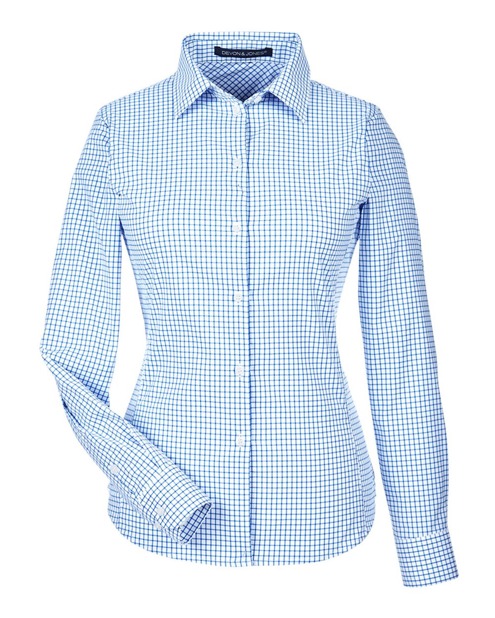 Devon & Jones CrownLux Performance® Ladies' Micro Windowpane Woven Shirt - French Blue/ White
