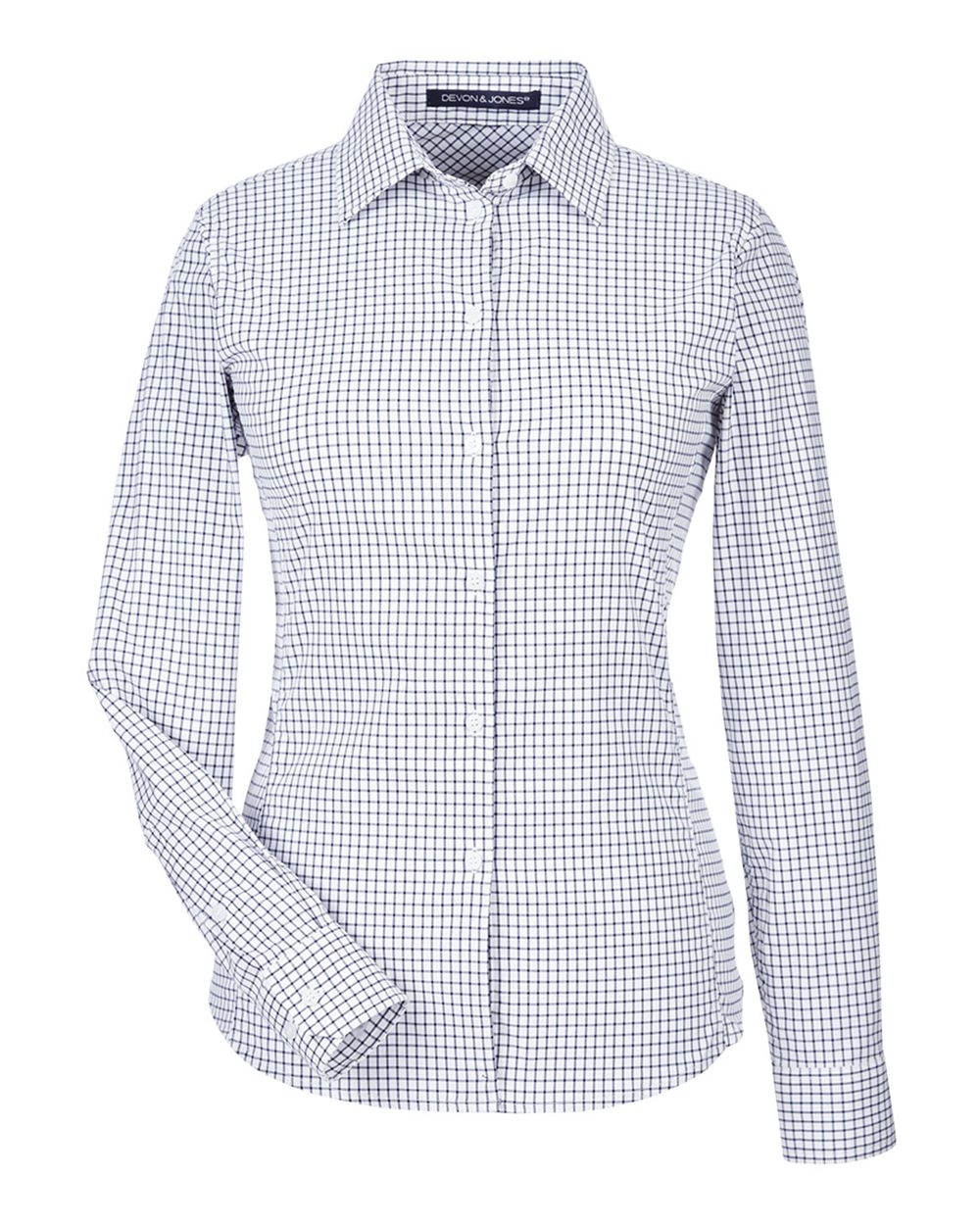 Devon & Jones CrownLux Performance® Ladies' Micro Windowpane Woven Shirt - Navy/ White