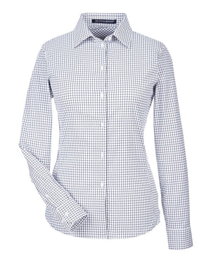 Devon & Jones CrownLux Performance® Ladies' Micro Windowpane Woven Shirt - Navy/ White
