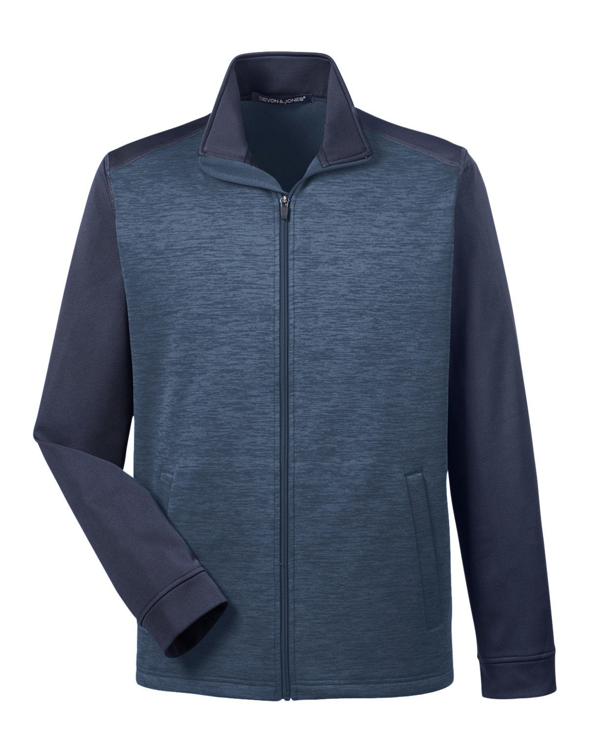 Devon & Jones Men's Newbury Colorblock Mélange Fleece Full-Zip - Navy Hthr