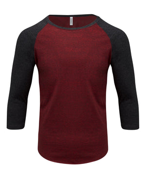 Threadfast Unisex Triblend Three-Quarter Sleeve Raglan - Crd Blk/blk Trb
