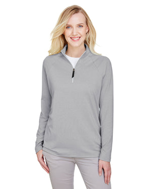 CrownLux Performance® Ladies' Clubhouse Micro-Stripe Quarter-Zip - Black