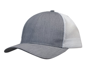 Light Brushed Poly Cotton Marle With Honeycomb Mesh - Grey/White