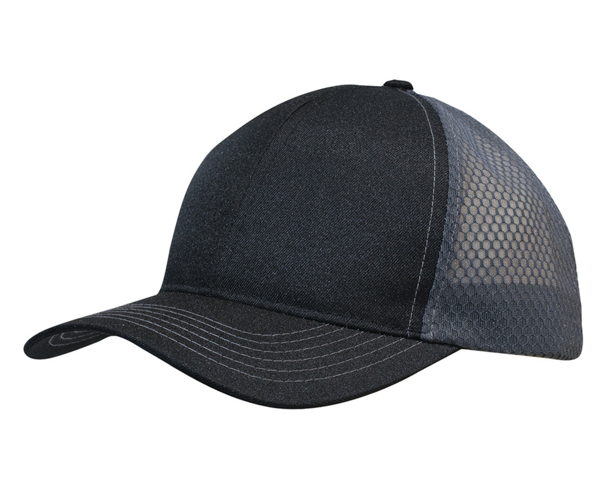 Breathable Poly Twill With Honeycomb Mesh - Black/Charcoal