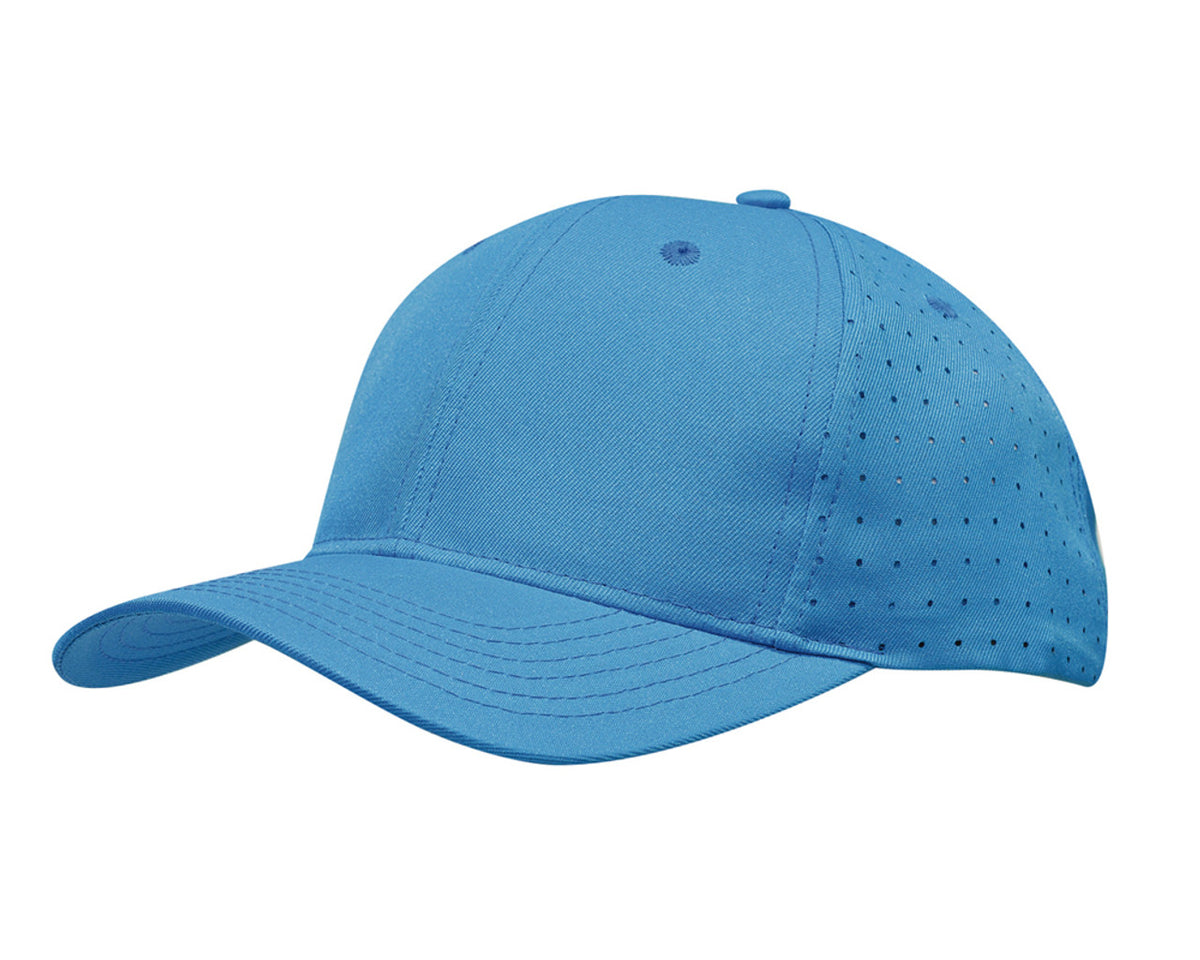 6 Panel Breathable Poly Twill With Circle Perforations - Cyan