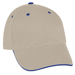 Sandwich Cap - Embroidered - Khaki With Royal Blue