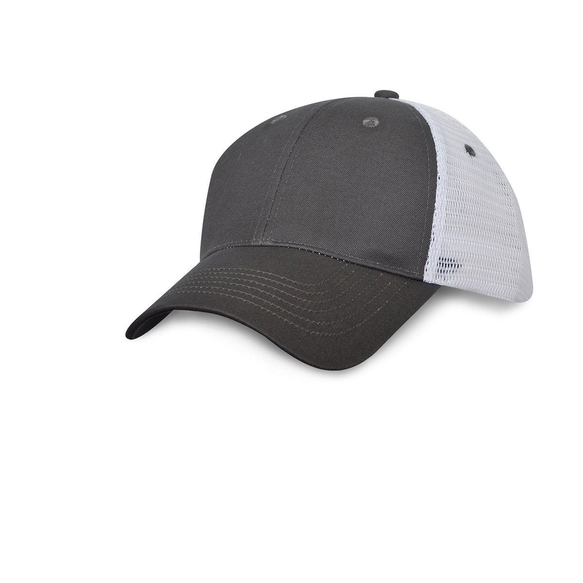 6 Panel Light Brushed Trucker Cap - Gray With White