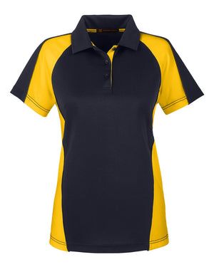 Harriton Ladies' Advantage Snag Protection Plus IL Colorblock Polo - Black/ Sunray Yellow/ Dark Charcoal