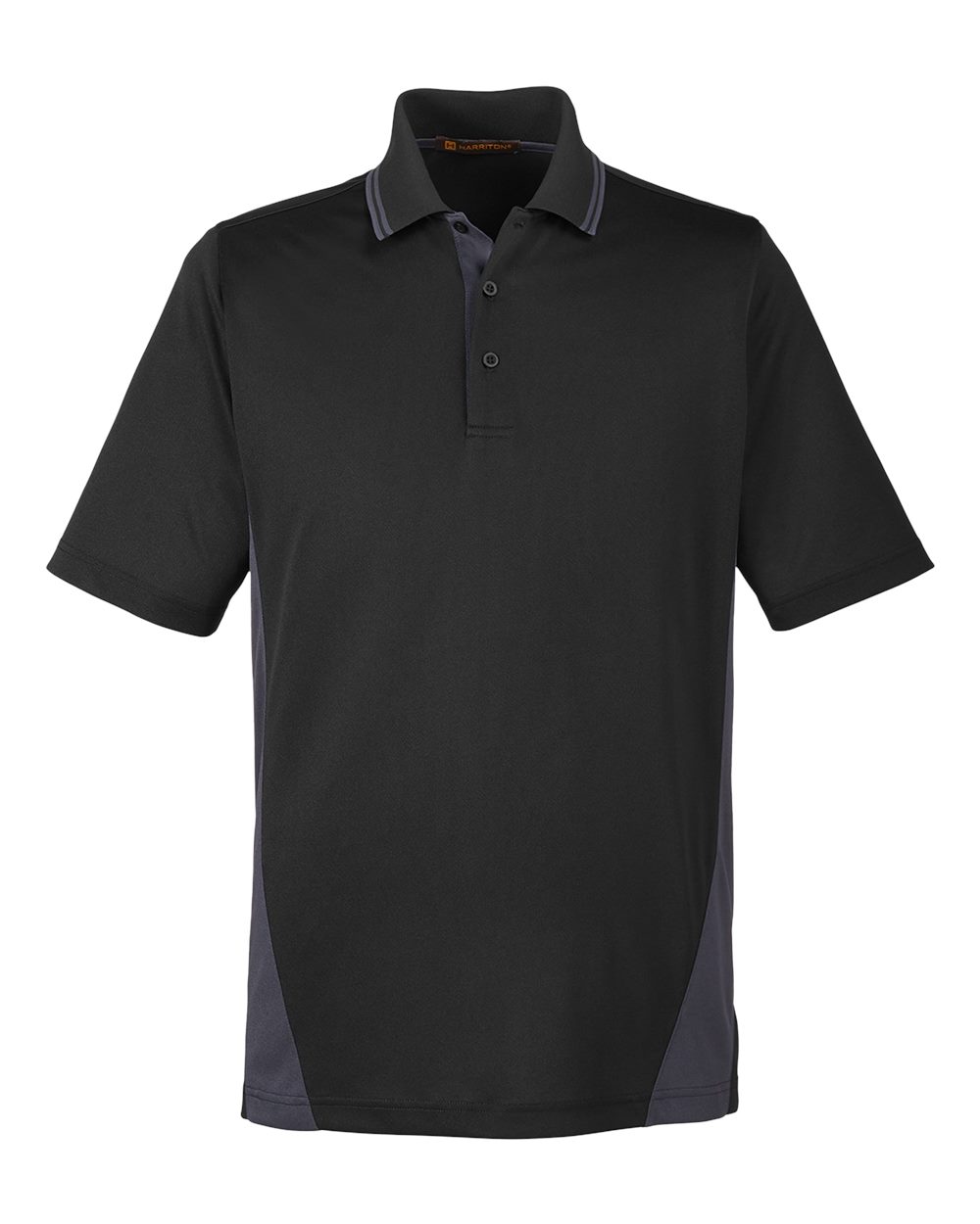 Harriton Men's Flash Snag Protection Plus IL Colorblock Polo - Black/ Dark Charcoal