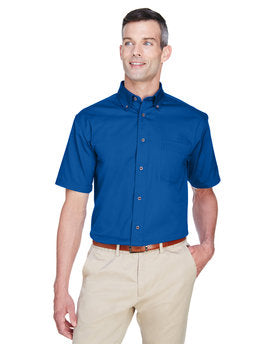 Harriton Men's Easy Blend™ Short-Sleeve Twill Shirt with Stain-Release - French Blue