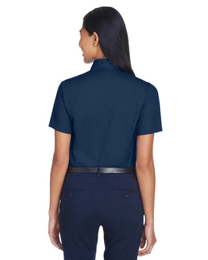 Harriton Ladies' Easy Blend™ Short-Sleeve Twill Shirt with Stain-Release - Back