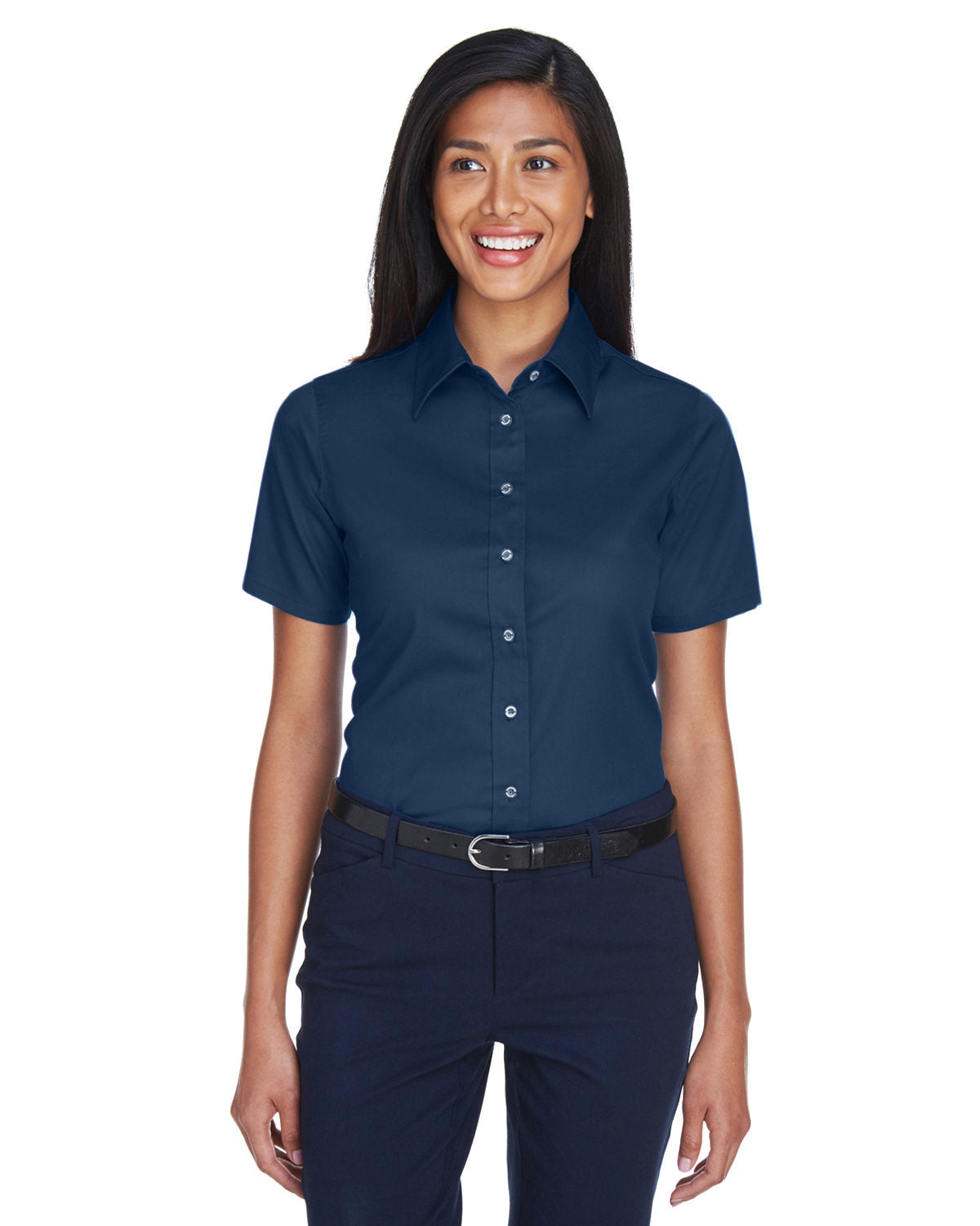 Harriton Ladies' Easy Blend™ Short-Sleeve Twill Shirt with Stain-Release - Front