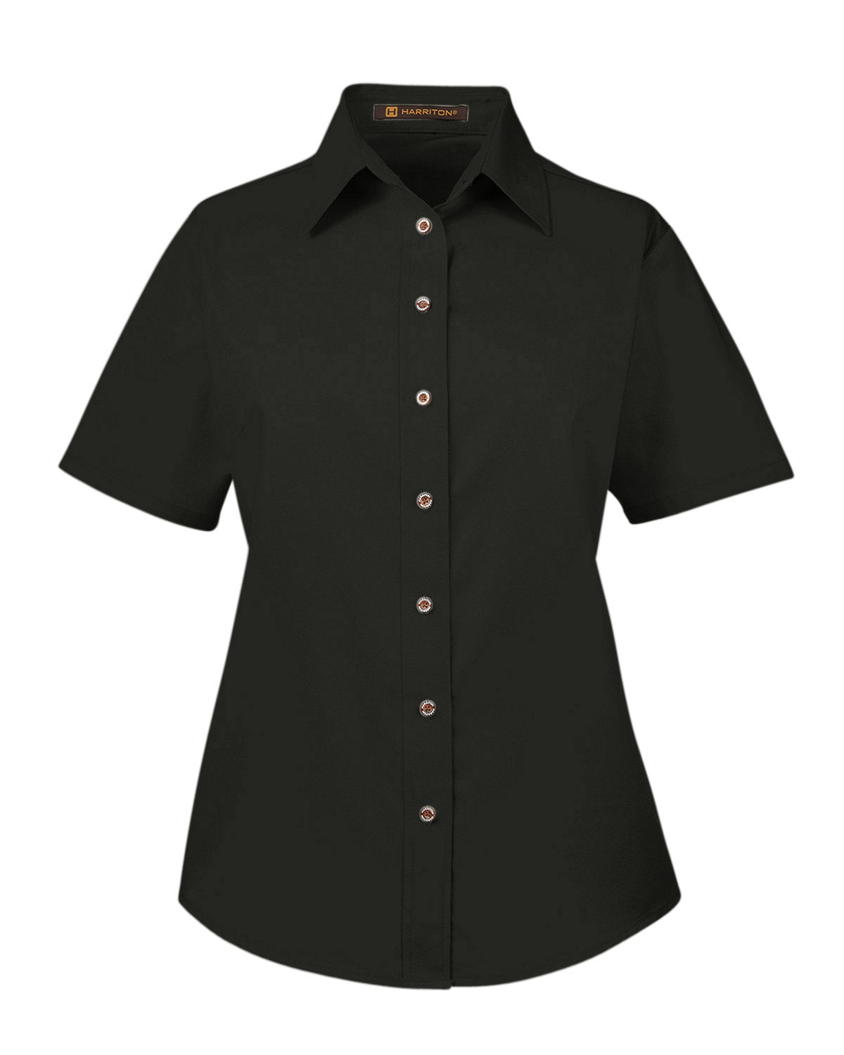 Harriton Ladies' Easy Blend™ Short-Sleeve Twill Shirt with Stain-Release - Black