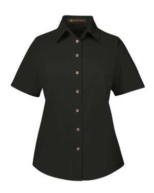 Harriton Ladies' Easy Blend™ Short-Sleeve Twill Shirt with Stain-Release - Black