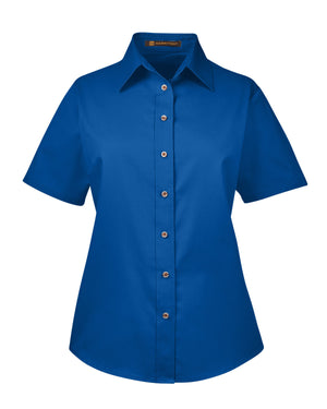Harriton Ladies' Easy Blend™ Short-Sleeve Twill Shirt with Stain-Release - French Blue