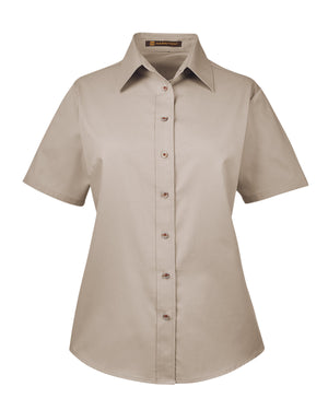 Harriton Ladies' Easy Blend™ Short-Sleeve Twill Shirt with Stain-Release - Stone