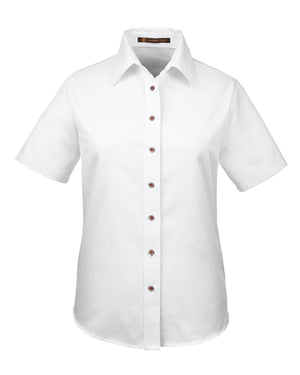 Harriton Ladies' Easy Blend™ Short-Sleeve Twill Shirt with Stain-Release - White