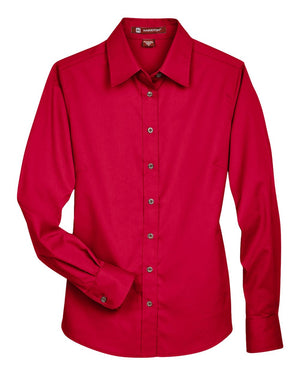 Harriton Women's Easy Blend™ Long Sleeve Twill Dress Shirt with Stain-Release - Red