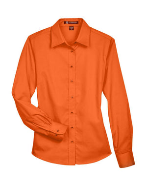 Harriton Women's Easy Blend™ Long Sleeve Twill Dress Shirt with Stain-Release - Team Orange