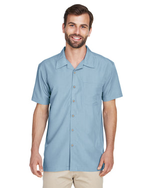 Harriton Men's Barbados Textured Camp Shirt - Cloud Blue