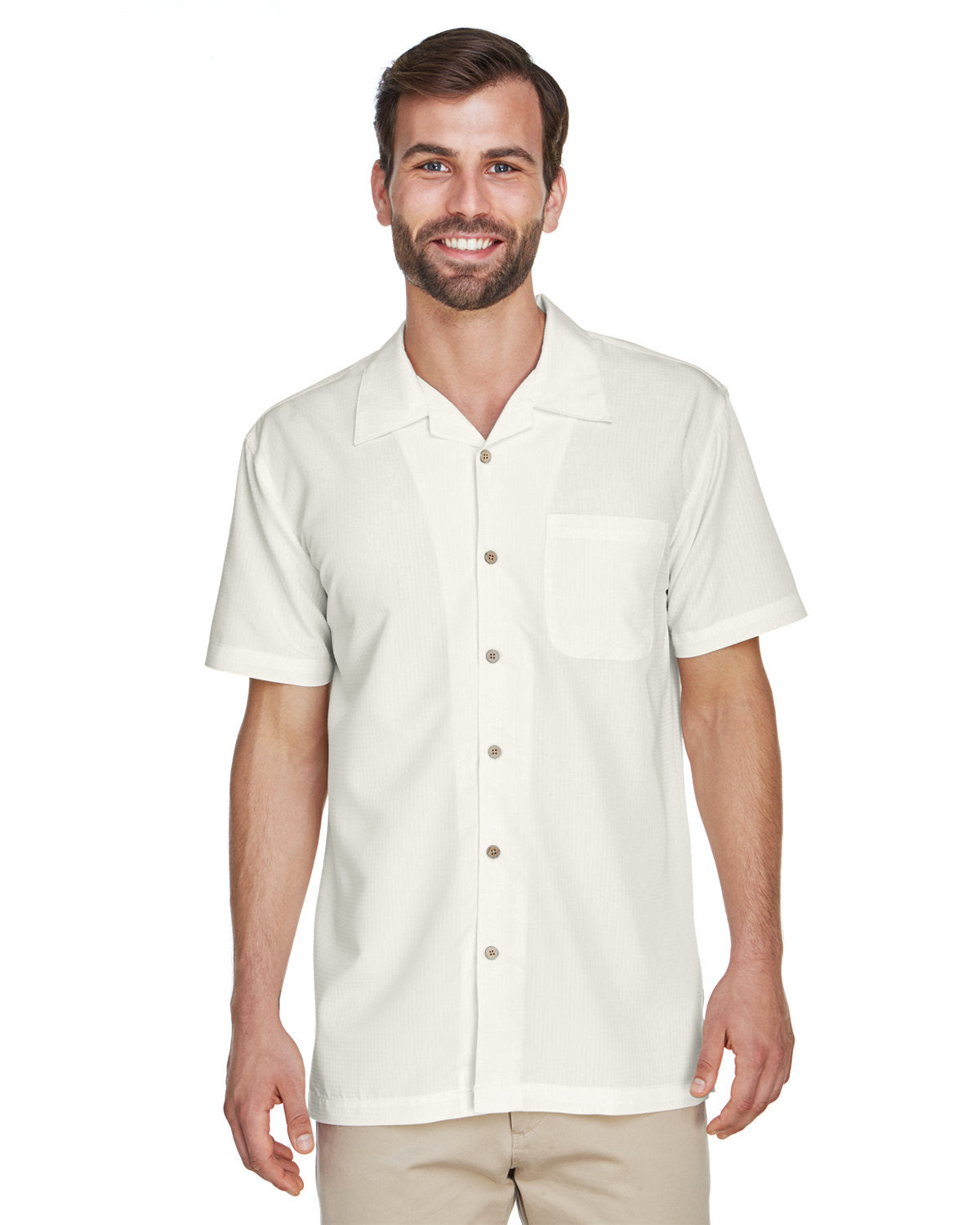 Harriton Men's Barbados Textured Camp Shirt - Creme