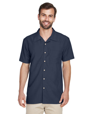 Harriton Men's Barbados Textured Camp Shirt - Navy