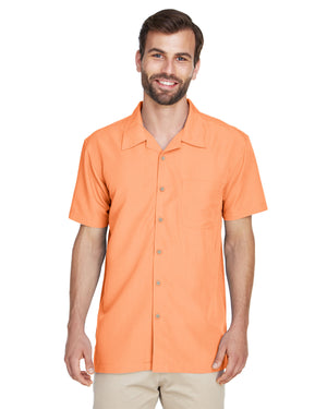 Harriton Men's Barbados Textured Camp Shirt - Nectarine
