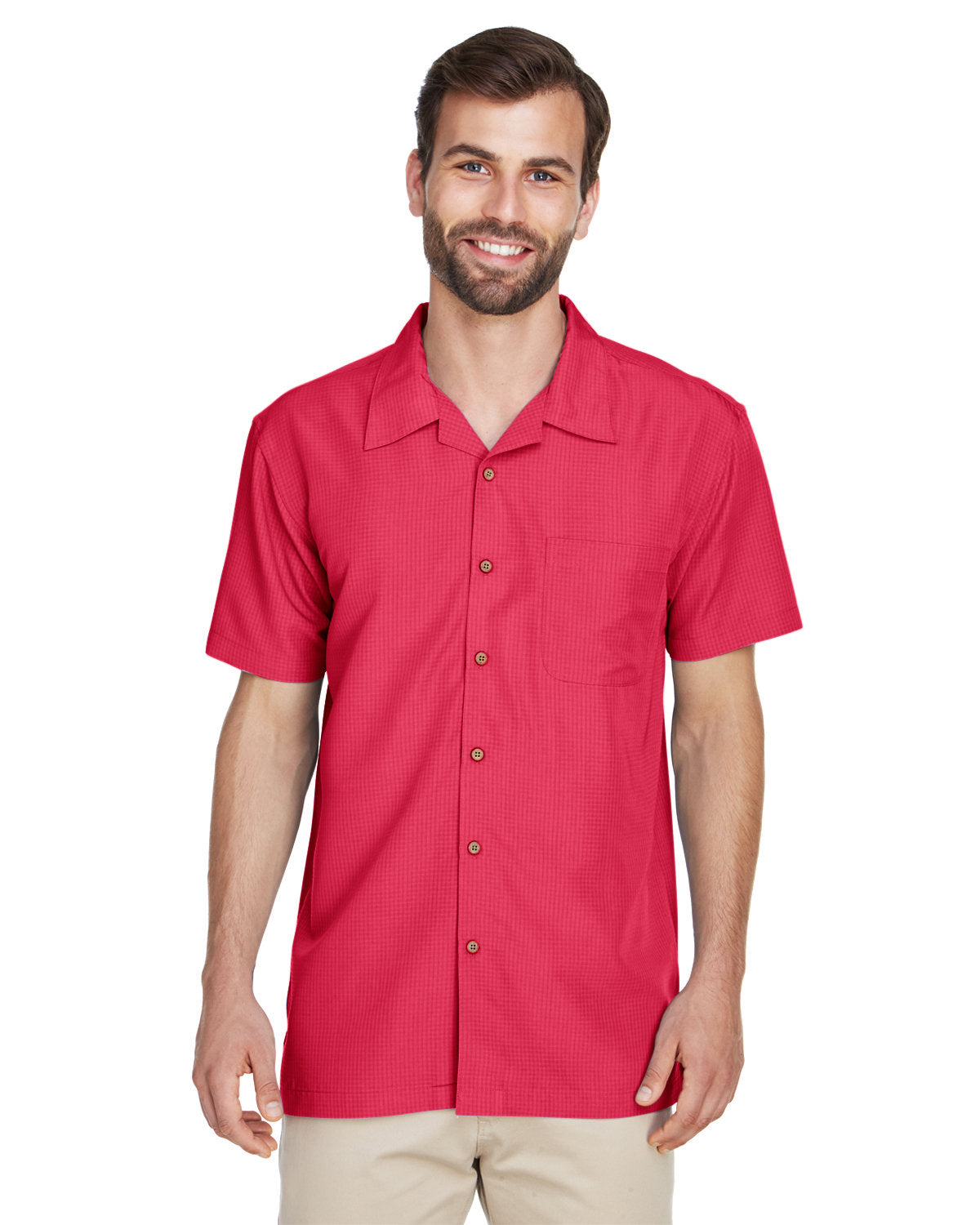 Harriton Men's Barbados Textured Camp Shirt - Parrot Red