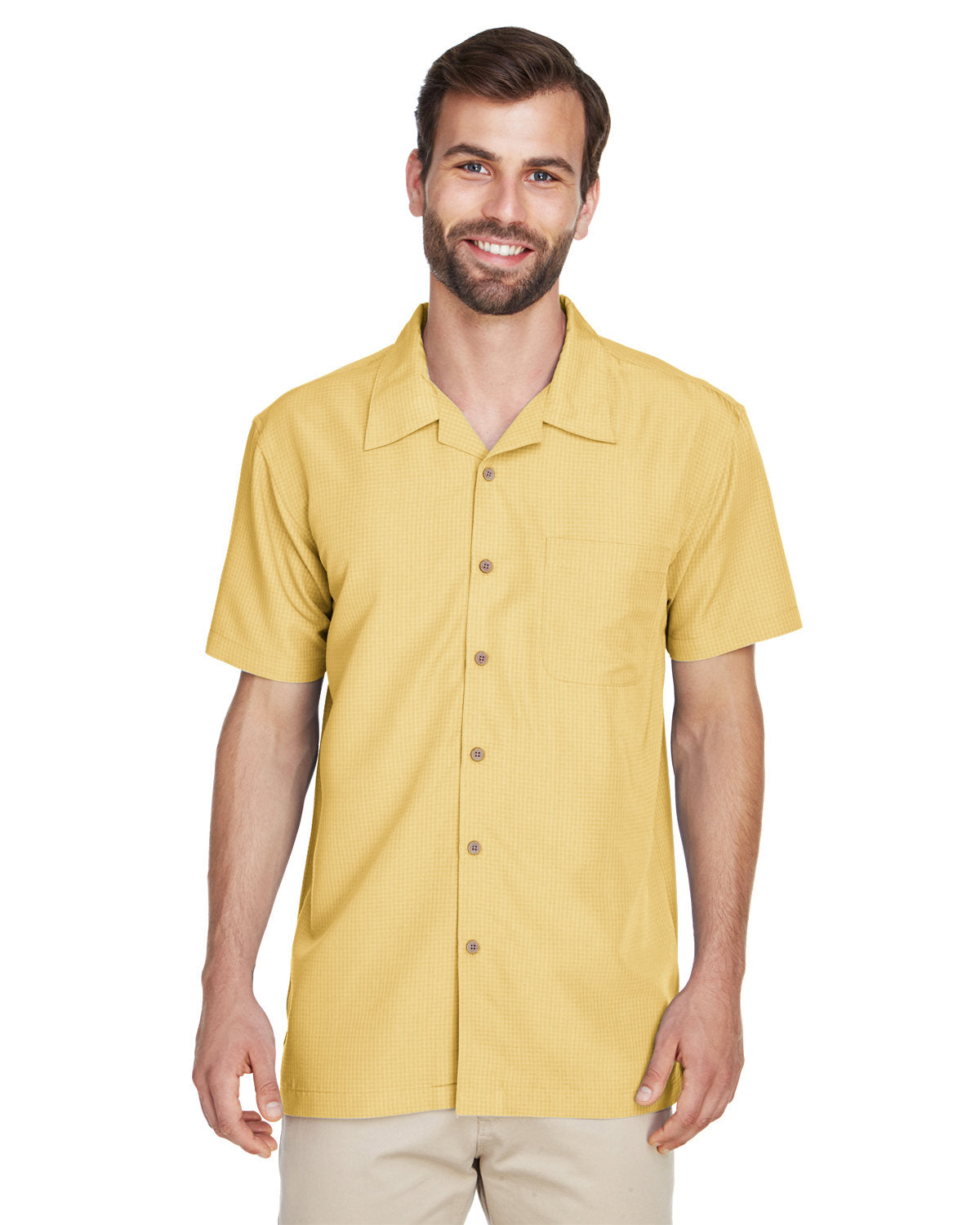Harriton Men's Barbados Textured Camp Shirt - Pineapple