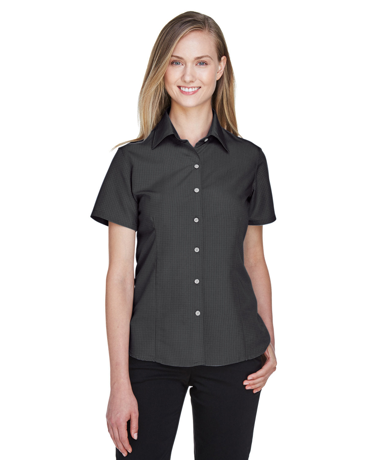 Harriton Ladies' Barbados Textured Camp Shirt - Black