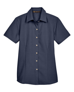 Harriton Ladies' Barbados Textured Camp Shirt - Navy