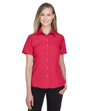 Harriton Ladies' Barbados Textured Camp Shirt - Parrot Red